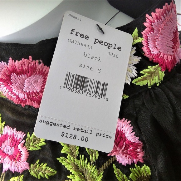 NWT Free People HIgh Neck Embroidered Blouse - Picture 4 of 6